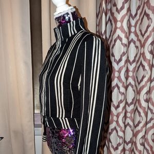BURBERRY Size 6 VTG Wool Black &‎ White Striped Crop Jacket w/ COA